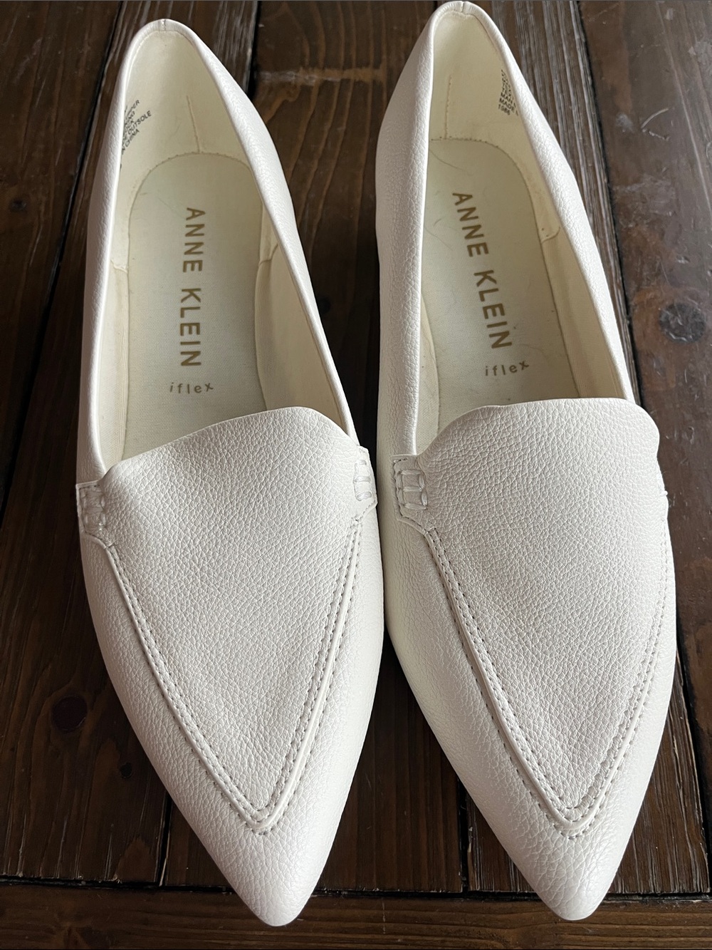 Anne Klein Cream Pointed Toe Loafers